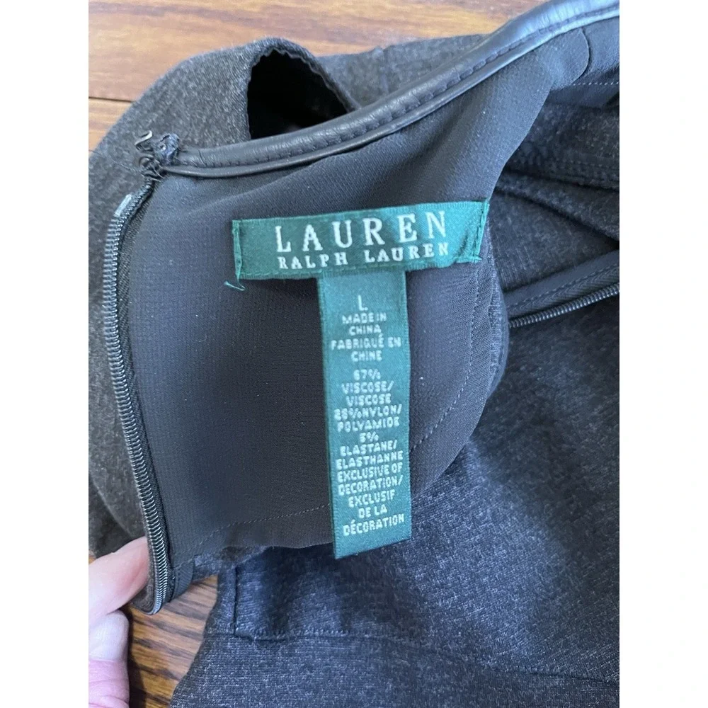 Lauren Ralph‎ Lauren Lg Dark Gray Sleeveless Fit Flare Flounce Ponte Knit Dress